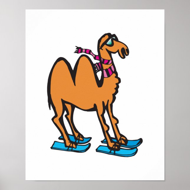 funny camel on skis poster (Front)