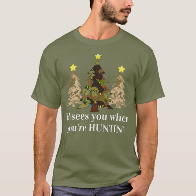 Funny Camo Christmas Tree Hunting Clothes Men T-Shirt (Front)
