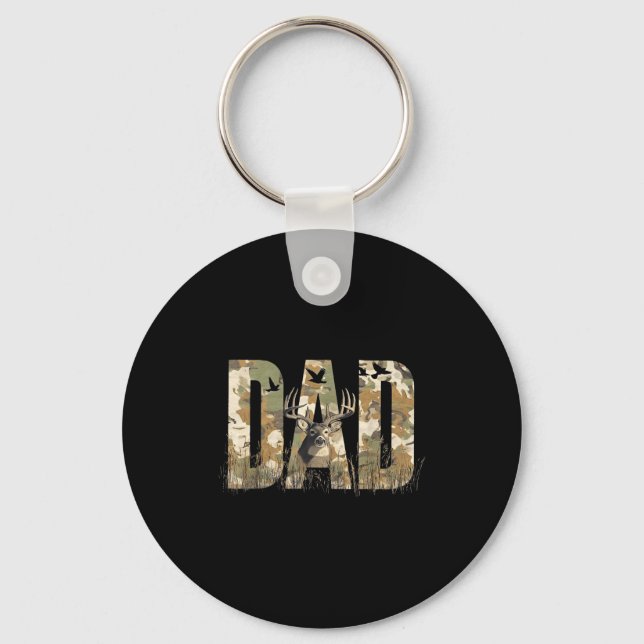 Funny Camo Dad Hunting Camouflage Deer Father's Da Keychain (Front)
