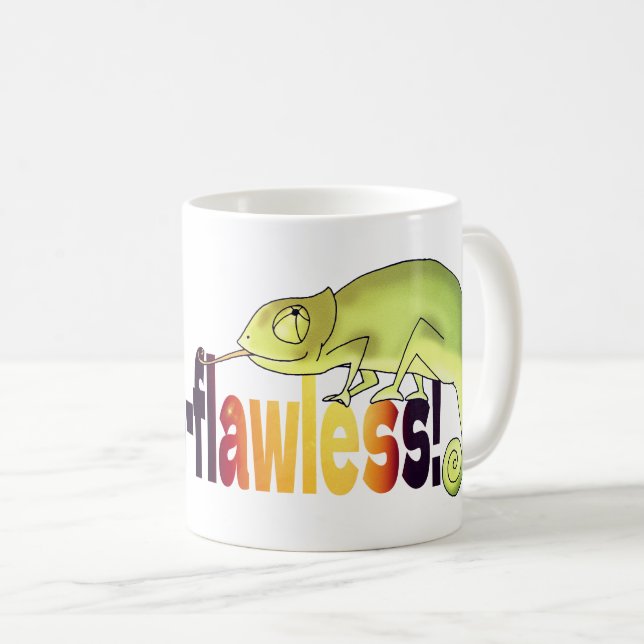 Funny Camou-flawless Chameleon Pun Coffee Mug (Front Right)