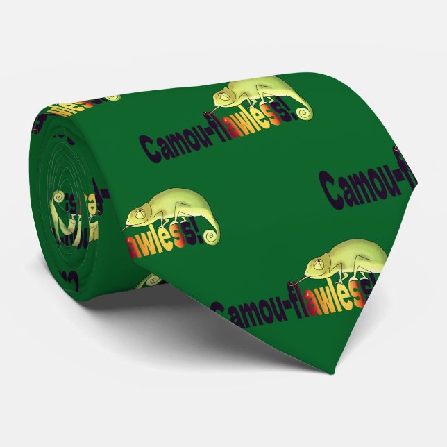 Funny Camou-flawless Chameleon Pun Neck Tie (Rolled)