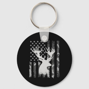Funny Camouflage Usa Flag Whitetail Buck Deer Hunt Keychain