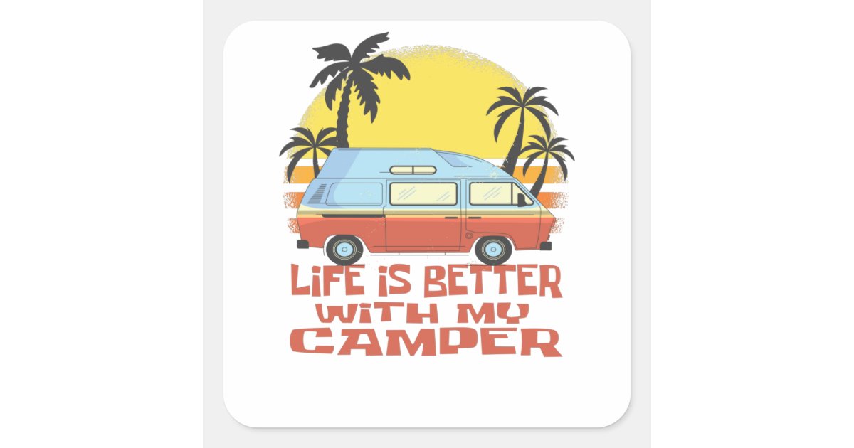 Funny Camper Motorhome Camping Caravan Square Sticker
