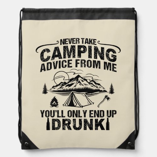 Funny camper slogan camping drinking sayings drawstring bag