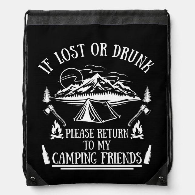 Funny camper slogan camping drinking sayings drawstring bag (Front)