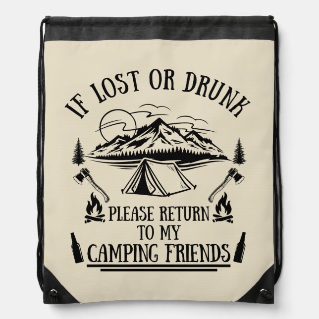 Funny camper slogan camping drinking sayings drawstring bag (Front)