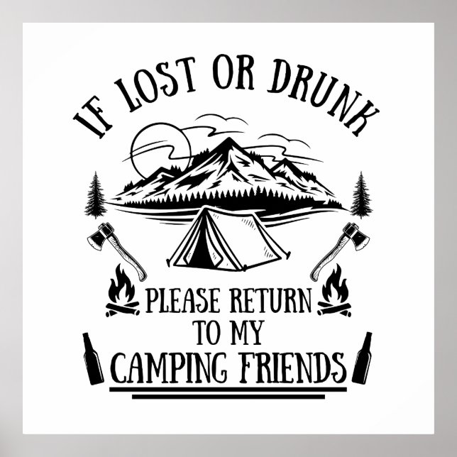 Funny camper slogan camping drinking sayings poster (Front)