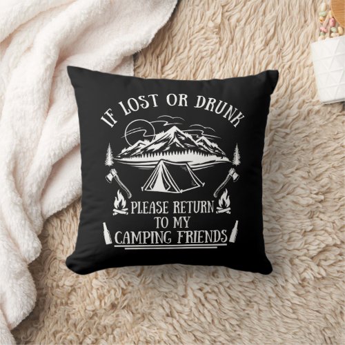 Funny camper slogan camping drinking sayings throw pillow