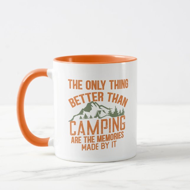 Funny camper slogan summer camping quotes mug (Left)
