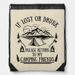 Funny camping and drinking sayings drawstring bag