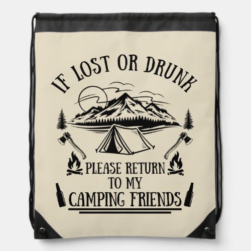 Funny camping and drinking sayings drawstring bag