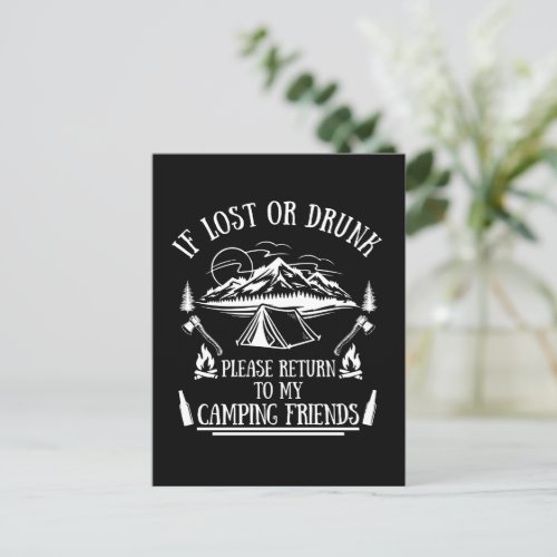 Funny camping and drinking sayings postcard
