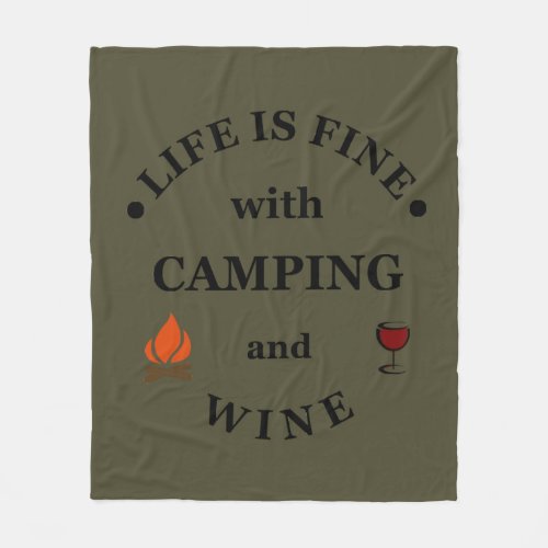 funny camping and wine saying fleece blanket