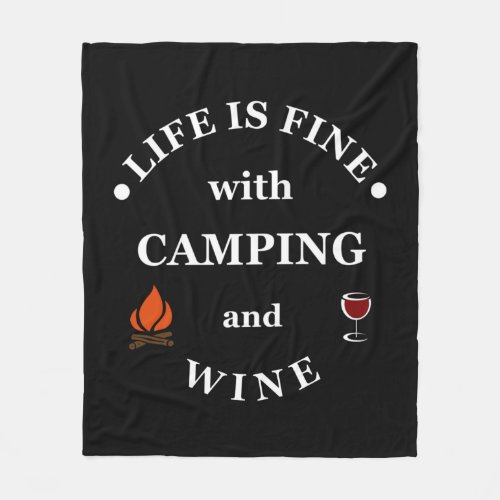 funny camping and wine saying fleece blanket