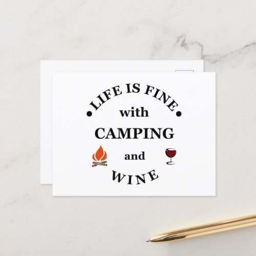 funny camping and wine saying holiday postcard