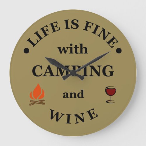 funny camping and wine saying large clock