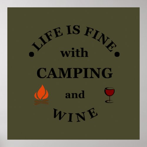 funny camping and wine saying poster