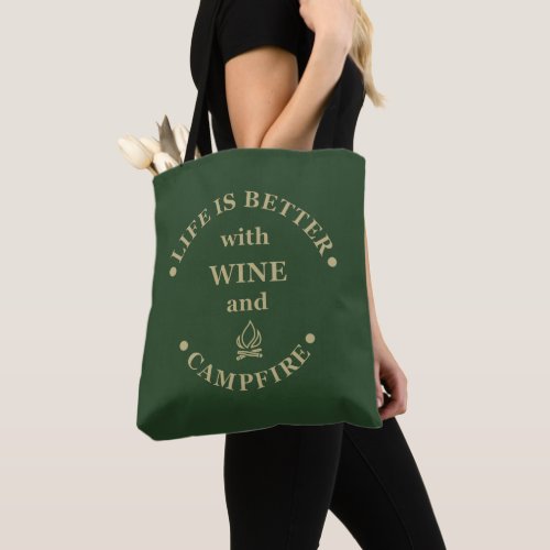 funny camping and wine saying tote bag