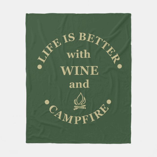 Funny camping and wine sayings fleece blanket (Front)