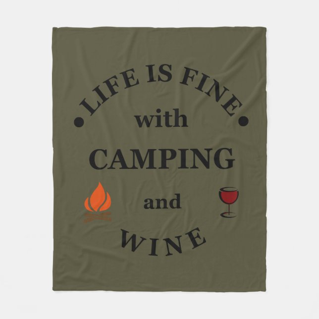 Funny camping and wine sayings fleece blanket (Front)