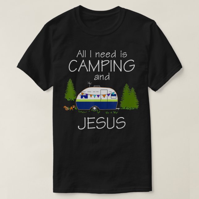 Funny Camping  Camping and Jesus Christmas  T-Shirt (Design Front)