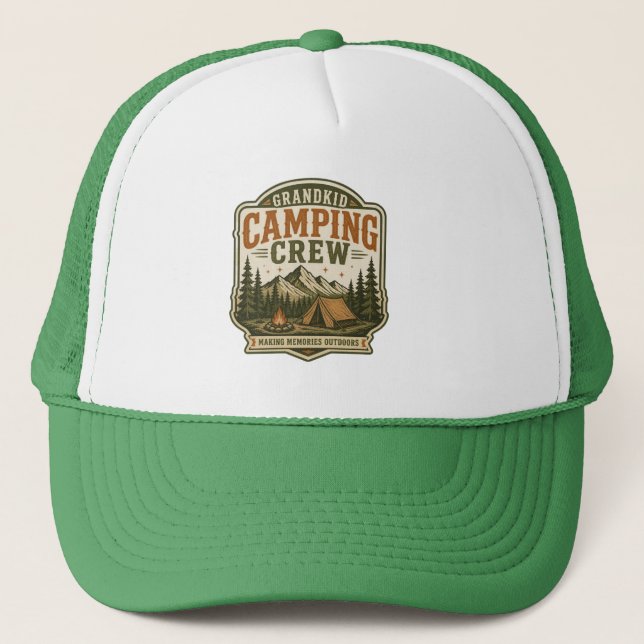Funny Camping Crew Outdoor Trucker Hat (Front)