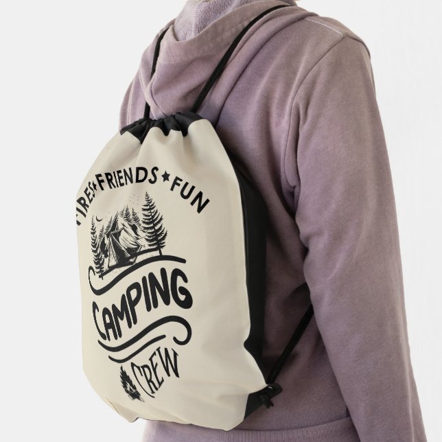 Funny camping crew slogan camper friends drawstring bag (Insitu)