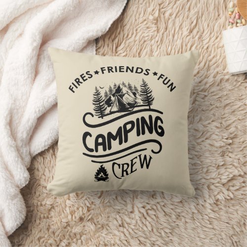 Funny camping crew slogan camper friends throw pillow