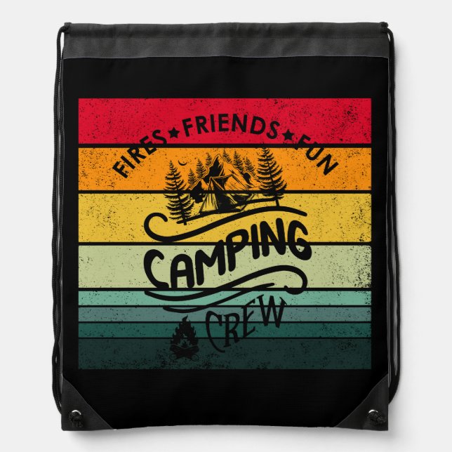Funny camping crew slogan fun camper friends drawstring bag (Front)