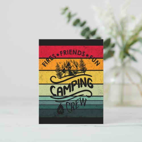 Funny camping crew slogan fun camper friends postcard