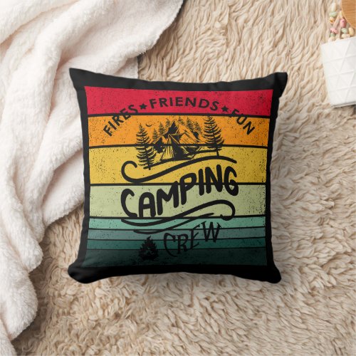 Funny camping crew slogan fun camper friends throw pillow
