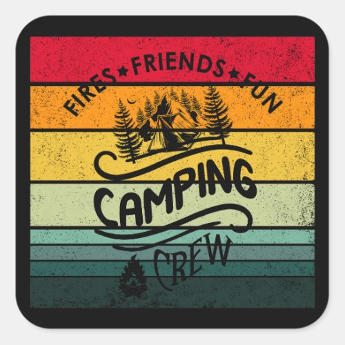 Funny camping crew square sticker