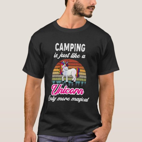 Funny Camping Design  Retro Unicorn  Vintage Sunse T_Shirt