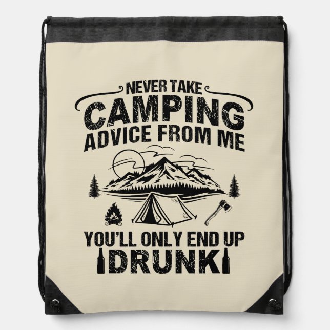 Funny camping drinking sayings drawstring bag (Front)