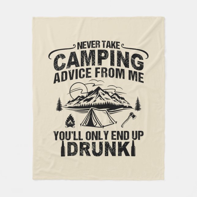 Funny camping drinking sayings fleece blanket (Front)