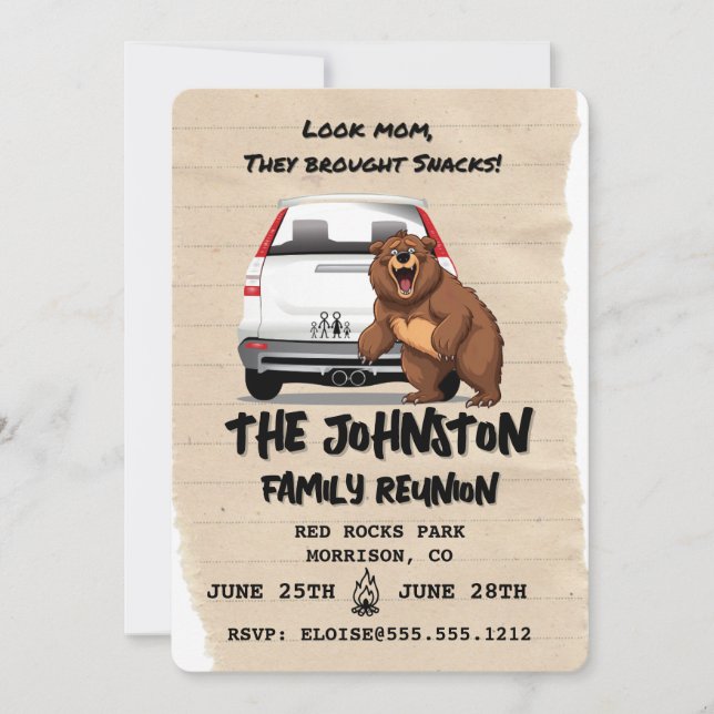 Funny Camping Family Reunion Invitation with Bear  (Front)