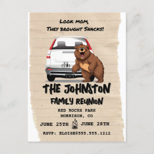 Funny Camping Family Reunion Invitation with Bear Postcard