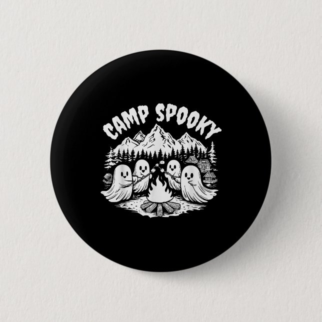 Funny Camping Ghost Camp Spooky Summerween Hallowe Button (Front)