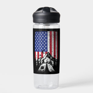 Funny Camping Hiking Lover American Flag Water Bottle