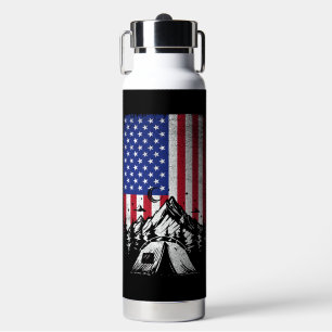 Funny Camping Hiking Lover American Flag Water Bottle