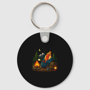 Funny camping hotdog cartoon sausage camper keychain