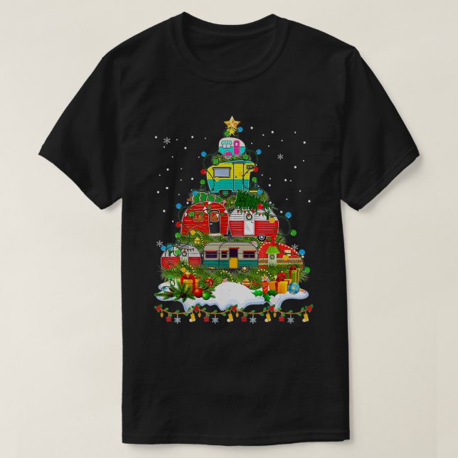 Funny Camping Merry Christmas Tree Camper Snowman  T-Shirt (Design Front)