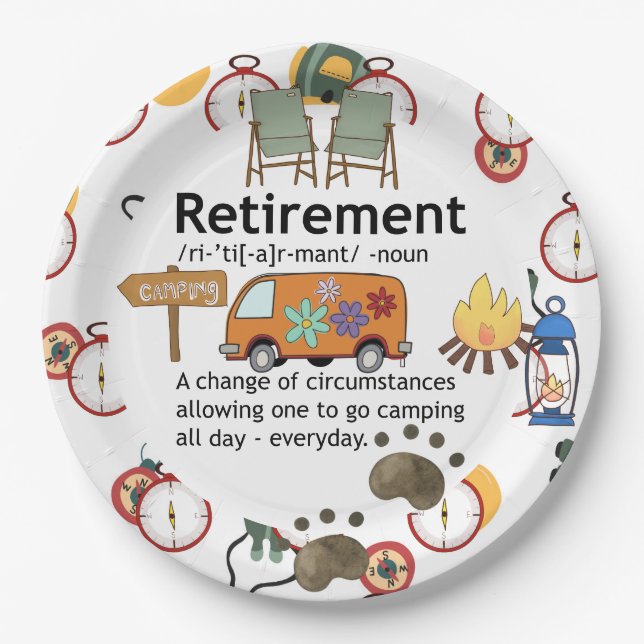 Funny Camping Retirement Definition    Paper Plates (Front)