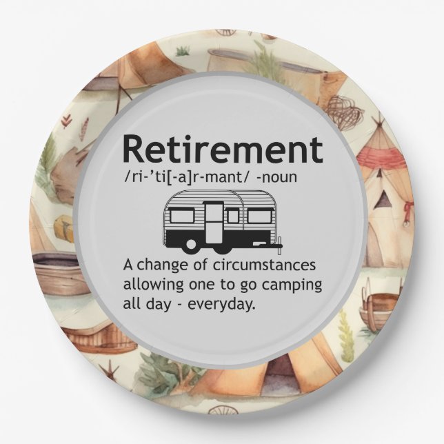Funny Camping Retirement Definition    Paper Plates (Front)