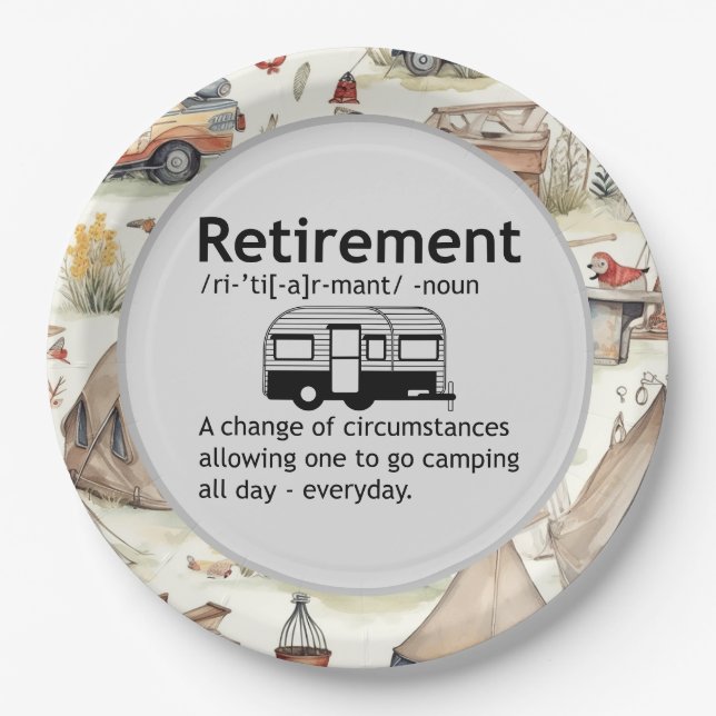 Funny Camping Retirement Definition    Paper Plates (Front)