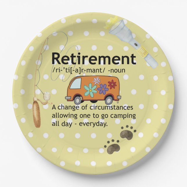 Funny Camping Retirement Definition    Paper Plates (Front)