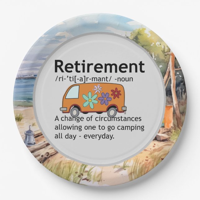 Funny Camping Retirement Definition    Paper Plates (Front)
