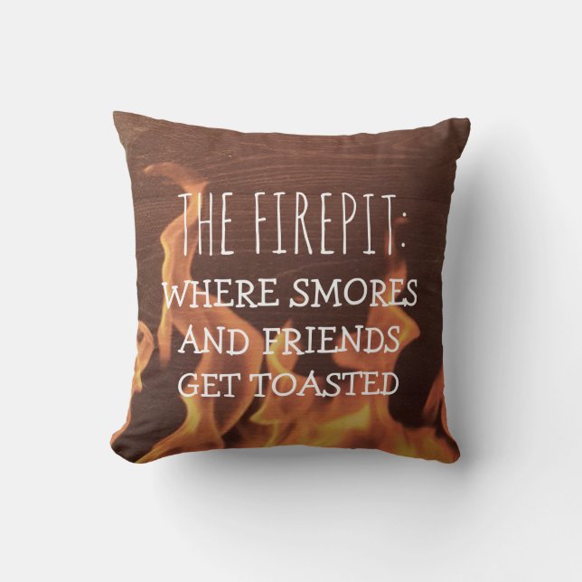 Funny Camping Saying | Camper Firepit Smores Throw Pillow (Front)