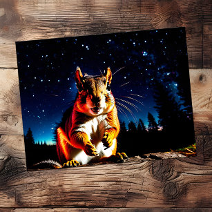 Funny Camping Squirrel Cute Animal Closeup Night Postcard