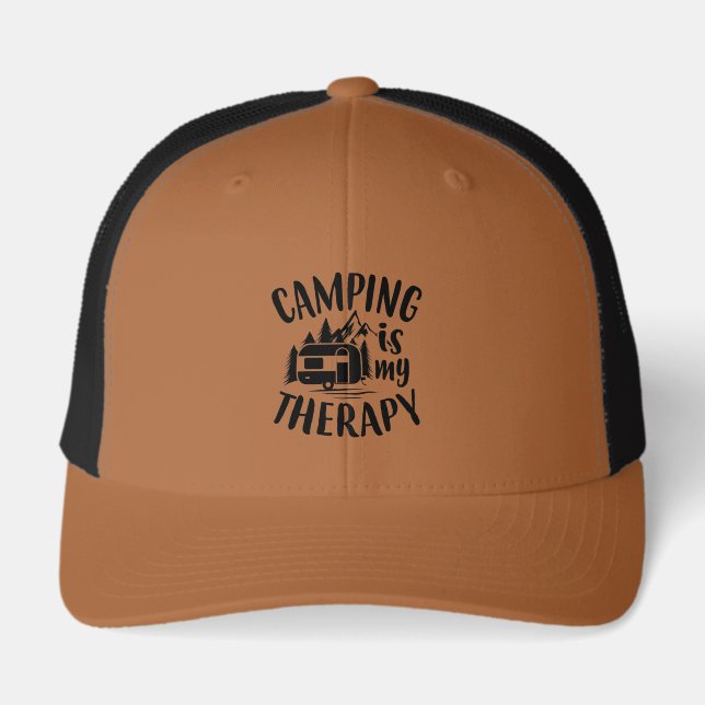 Funny camping therapy retro trucker hat (Front)